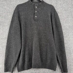 Merino Wool Sweater Mens XL Charcoal Mock Neck Italy Minimal Luxury